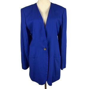 Vintage‎ Casual Corner Royal Blue Blazer Gold Button Career Office Womens 10